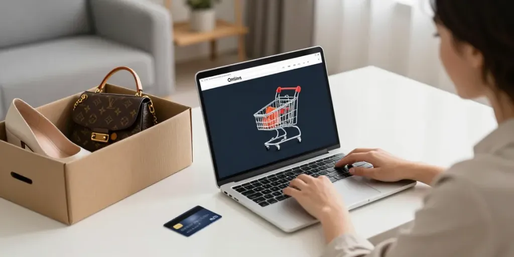 Shopping online at a premium replica shop for designer bags and shoes.